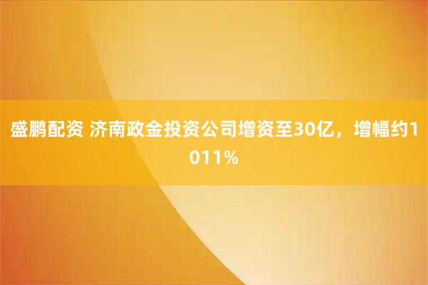 盛鹏配资 济南政金投资公司增资至30亿，增幅约1011%